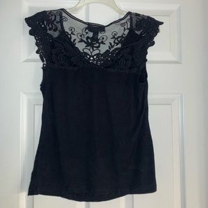 INC International Concepts Black Petite Medium Lace Top